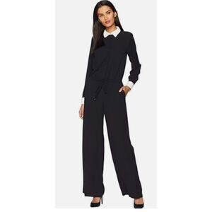 4252) Lauren Ralph Lauren Women Black Jumpsuit with White Accent Collar Size 14